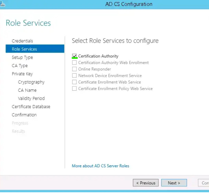 Select Certification Authority and Certificate Enrollment Web Service