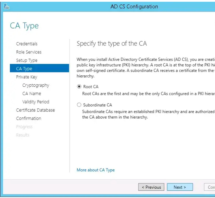 Choose Root CA in CA Type