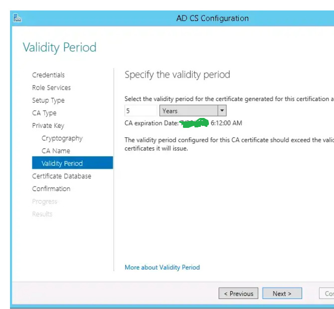 Select CA Certificate validity