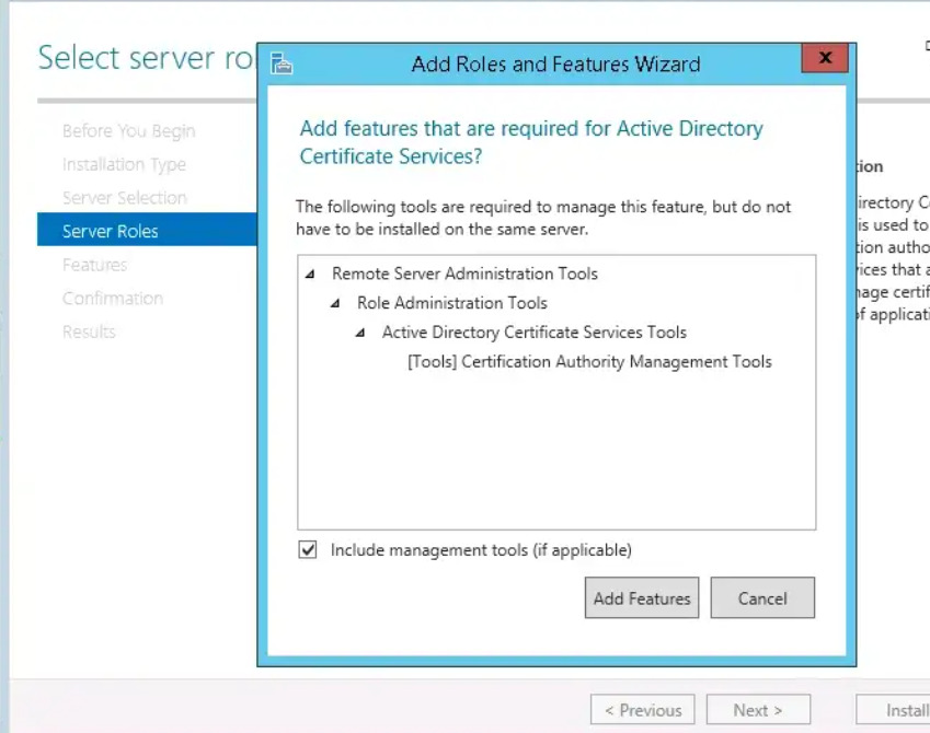 Click Add features and then Next
