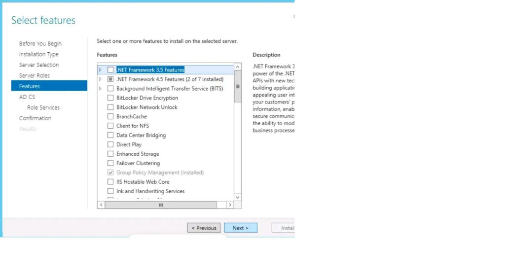 Seletc Features and Click Next