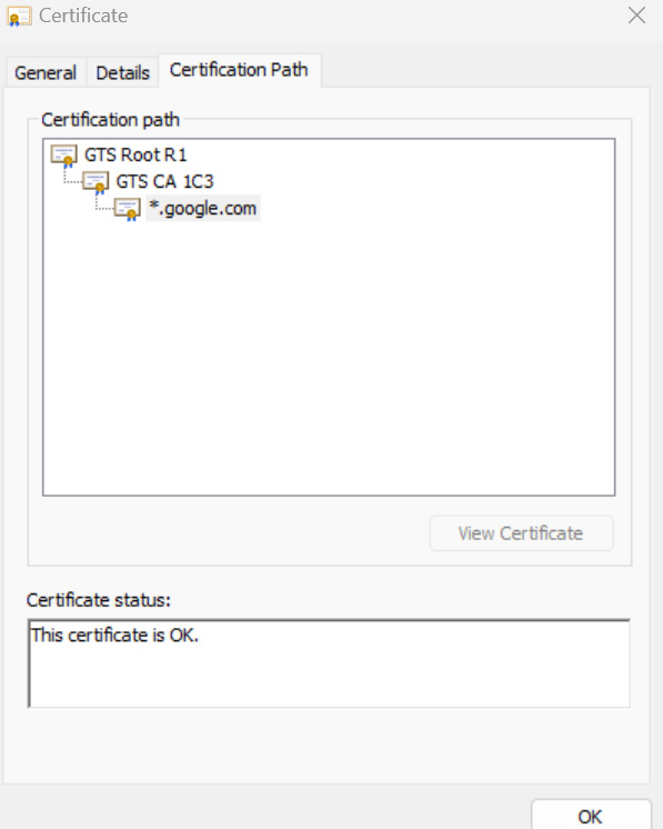 Certificate path and status display