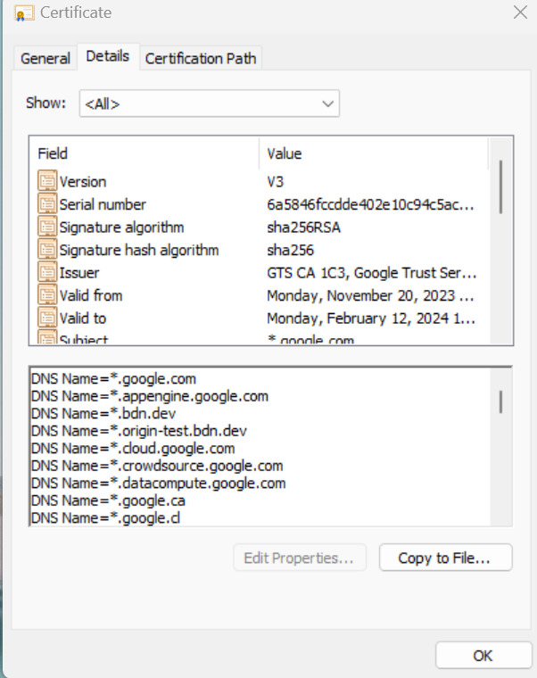 Certificate Details