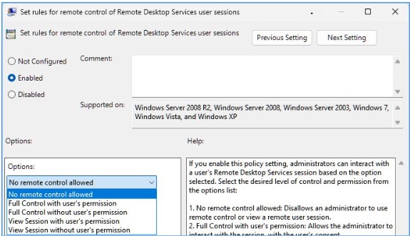 Rules for RDS User Sessions